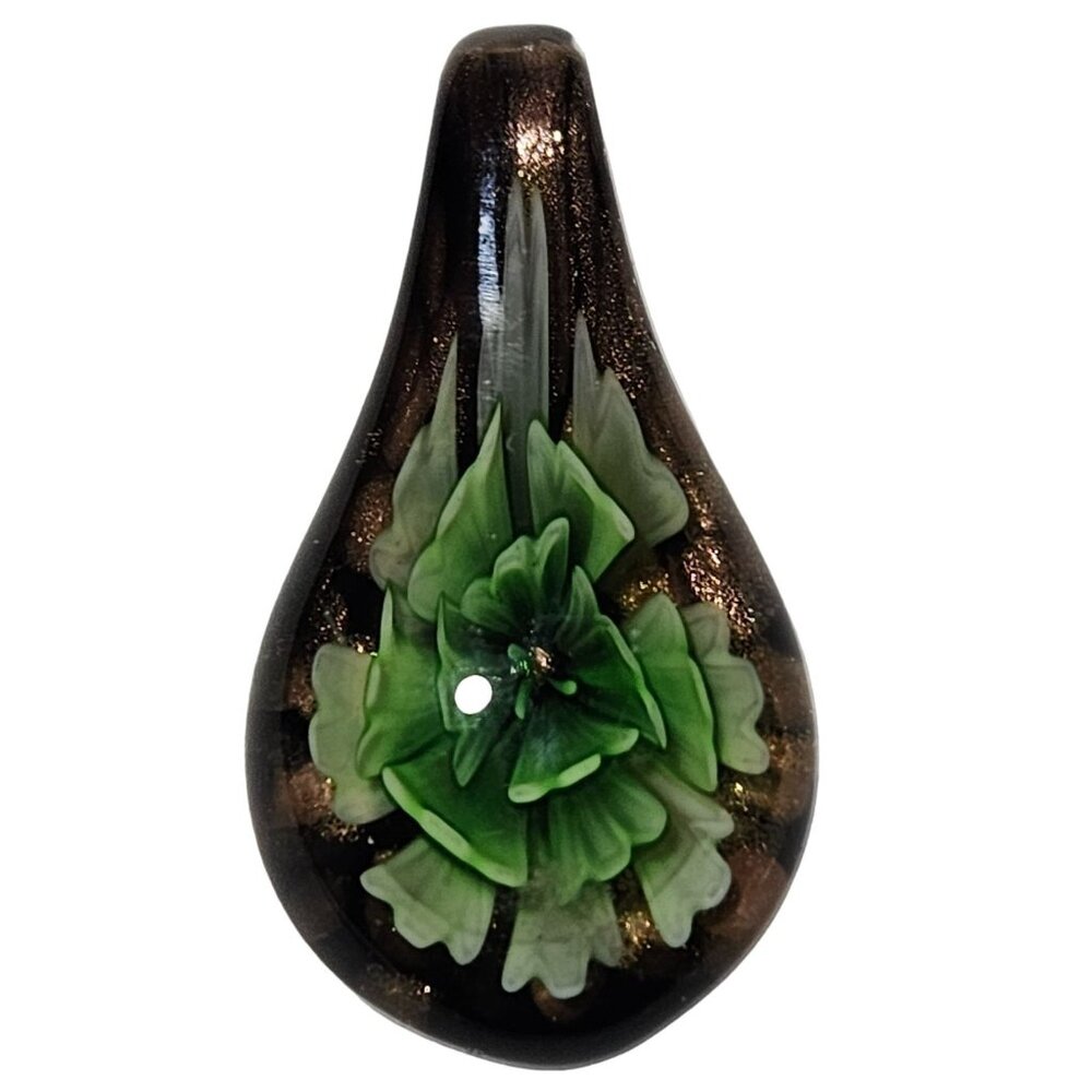 Handmade Glass Teardrop Pendant Green Flower Design Fashion Jewelry Necklace DIY